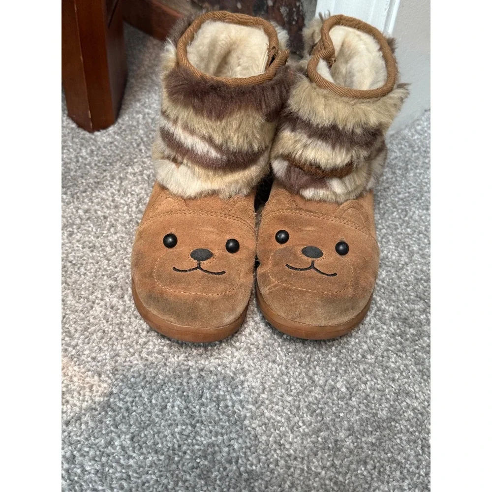 UGG Keelan Bear Chestnut Suede Faux Fur Toddler Boots Size 12